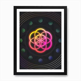 Neon Geometric Glyph in Pink and Yellow Circle Array on Black n.0475 Art Print