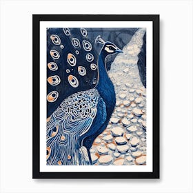 Navy Blue Peacock On A Path Art Print