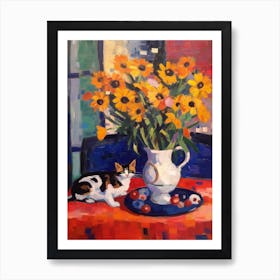 Daisies With A Cat 3 Fauvist Style Painting Art Print