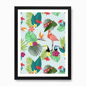 Tropical Toucan Flamingo Art Print
