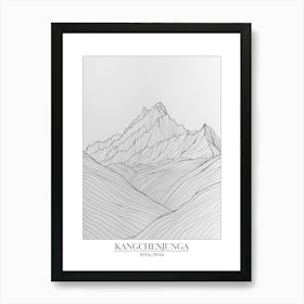 Kangchenjunga Nepal India Line Drawing 7 Poster Art Print