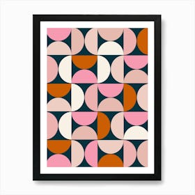 Mid Century Modern Navy Blue Peach Pink Art Print