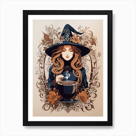 Witch With Cup Of Coffee Art Print
