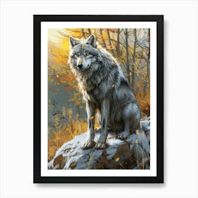 Arctic Wolf Precisionist Illustration 4 Art Print