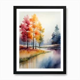 Watercolor Of Autumn Trees 1 Art Print