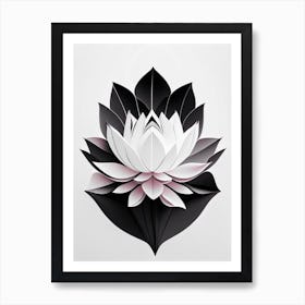 Giant Lotus Black And White Geometric 2 Art Print
