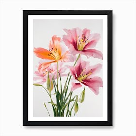 Lilies Flowers Acrylic Painting In Pastel Colours 6 Art Print