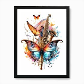 Saxophone And Butterfly Art Print