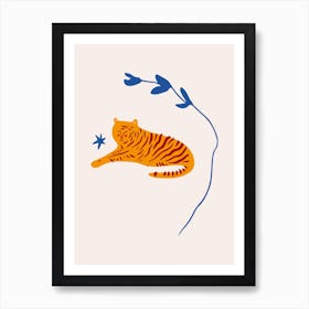 Tiger And Blue Star And Grass Art Print