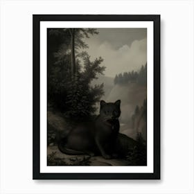 Dark Gothic Black Cat In The Forest Art Print