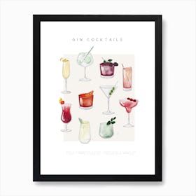Gin Cocktails Watercolour Art Print