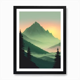 Misty Mountains Vertical Composition In Green Tone 69 Art Print