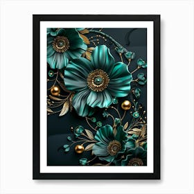 Emerald Green Flowers Art Print