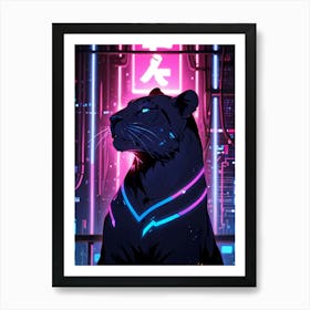 Neon Black Cat Art Print