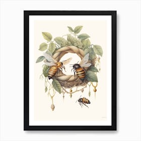 Cuckoo Bee Beehive Watercolour Illustration 4 Art Print