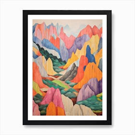 Mount Hua China 1 Colourful Mountain Illustration Art Print
