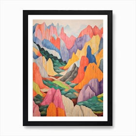 Mount Hua China 1 Colourful Mountain Illustration Poster