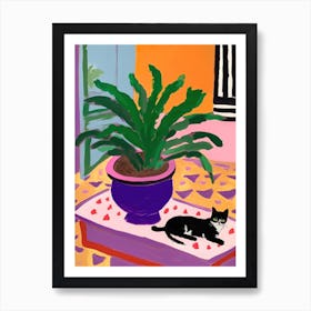 A Painting Of A Still Life Of A Lavender With A Cat In The Style Of Matisse 2 Art Print