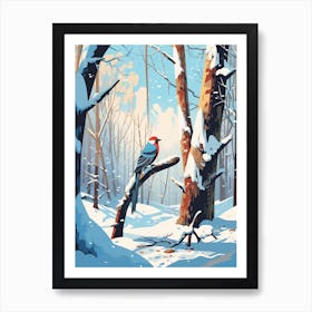 Winter Woodpecker 1 Illustration Art Print