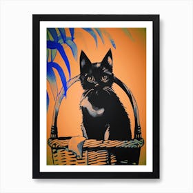 Cat Sat In A Basket 7 Art Print