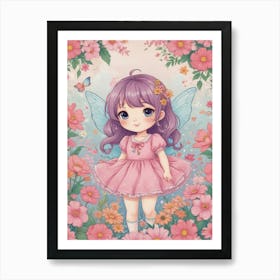 Fairy Girl In Pink Dress Art Print