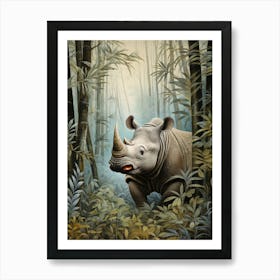 Rhino In The Green Leaves Realistic Illustration 8 Art Print