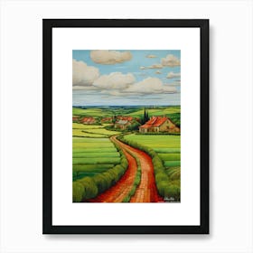 Green plains, distant hills, country houses,renewal and hope,life,spring acrylic colors.36 Art Print