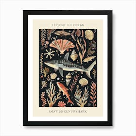 Isistius Genus Shark Seascape Black Background Illustration 2 Poster Art Print