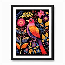 Folk Bird Illustration Finch 1 Art Print