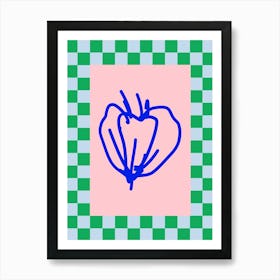 Modern Checkered Flower Poster Blue & Pink 1 Art Print