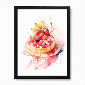 Strawberry Tart, Dessert, Food Storybook Watercolours Art Print