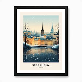 Winter Night  Travel Poster Stockholm Sweden 4 Art Print