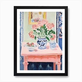 Bathroom Vanity Painting With A Carnation Bouquet 1 Art Print