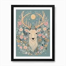 Floral Deer Head Art Print