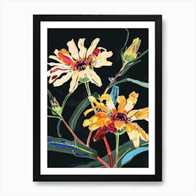 Neon Flowers On Black Calendula 1 Art Print