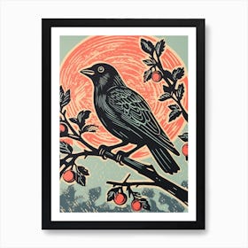 Vintage Bird Linocut Cowbird 3 Art Print