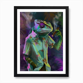 Animal Party: Crumpled Cute Critters with Cocktails and Cigars Lizard Art Print