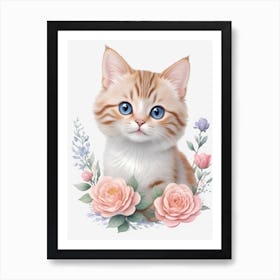 Cat With Flowers Art Print