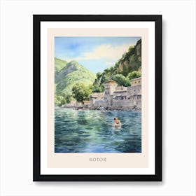 Swimming In Kotor Montenegro Watercolour Poster Poster