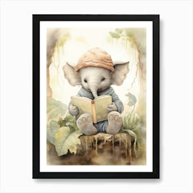 Elephant Painting Reading Watercolour 4 Art Print