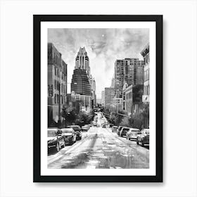 Sixth Street Austin Texas Black And White Watercolour 2 Art Print