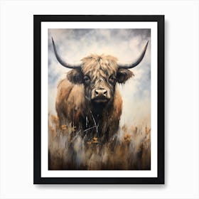 Dark Tones Impressionism Style Painting Of Highland Cows Art Print