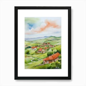 Green plains, distant hills, country houses,renewal and hope,life,spring acrylic colors.51 Art Print