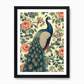Vintage Sepia Floral Peacock 1 Art Print