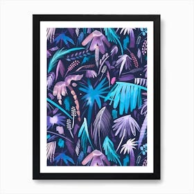 Brushstrokes Tropical Palms Navy Art Print