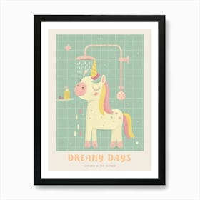 Pastel Unicorn Storybook Style In The Shower 1 Poster Art Print