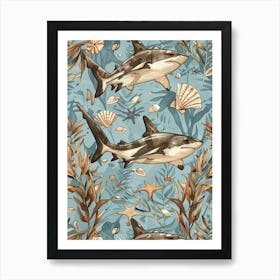 Pastel Carpet Shark Watercolour Seascape Pattern 3 Art Print