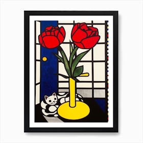 Ranunculus With A Cat 3 Pop Art Style Art Print