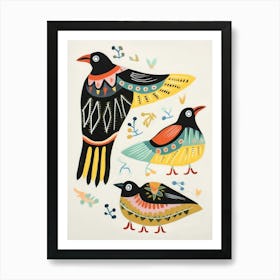 Folk Style Bird Painting Crow 1 Póster