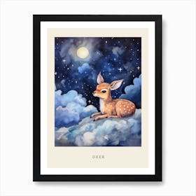 Baby Deer 3 Sleeping In The Clouds Nursery Poster Art Print